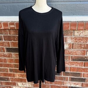 Eileen Fisher Black Long Sleeve Crew Neck Tee Top S Small Oversized Quiet Luxury